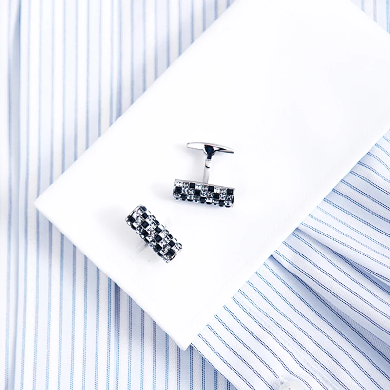 Kflk Ювелирные Запонки рубашки мужские брендовые Черный и белый кристалл запонки Пуговицы высокое качество роскошные свадебные