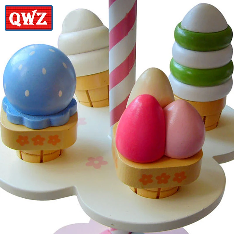 QWZ Baby Toys Simulation Magnetic Ice Cream Wooden Toys Pretend Play Kitchen Food Baby Infant Toys Food Birthday Christmas Gift