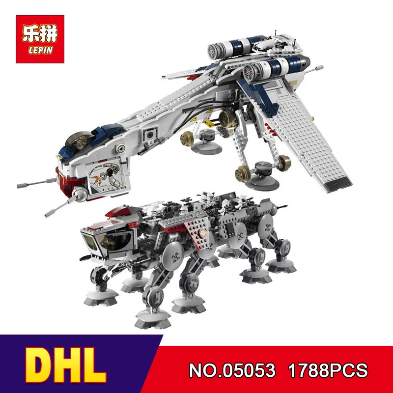 

DHL LEPIN 05053 Star Cool Model Wars 1788pcs Republic Dropship with AT-OT Walker Building blocks Bricks Compatible 10195 Toy