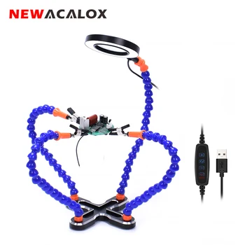 

NEWACALOX Third Hand Soldering Holder USB 3X Illuminated Magnifier Welding Repair Hand Tool Magnifying Glass Soldering Station