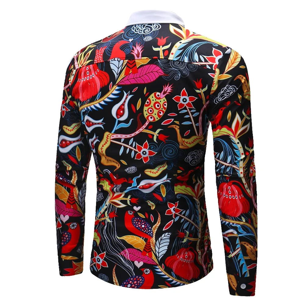 Men Flower Shirts Long Sleeve Shirts Slim Fit Men 3D Printed Shirts Spring Autumn Casual Hawaiian Shirts for Mens Clothing