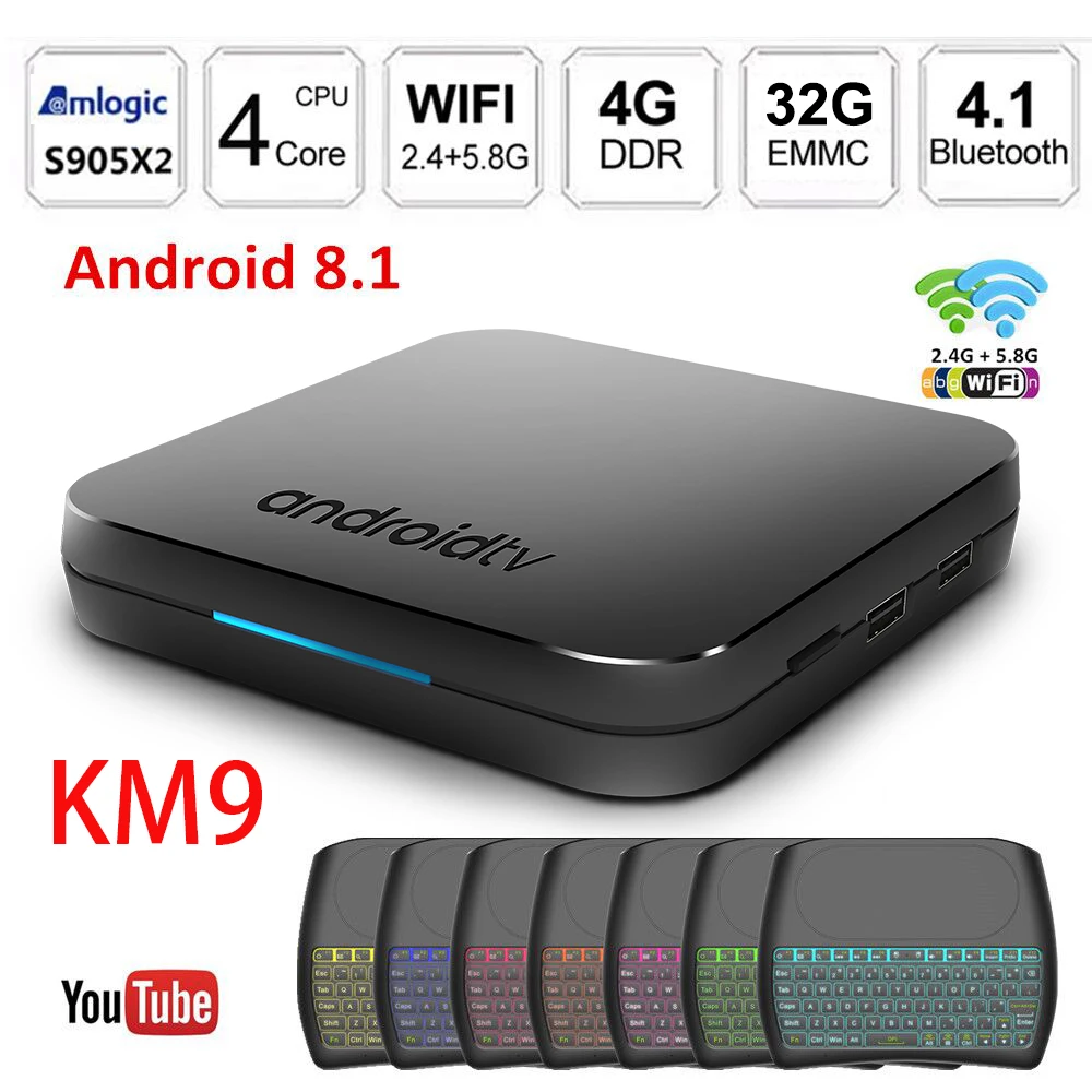 

MECOOL KM9 Android 8.1 Smart TV Box Amlogic S905X2 4GB DDR4 32GB ROM Voice Control 2.4G/5G WiFi Bluetooth 4.1 USB 3.0 TV Box