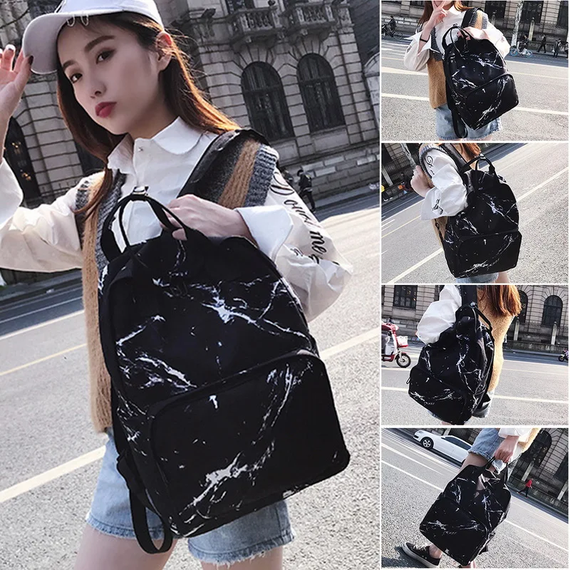 MoneRffi Women Shoulder Bag Fashion Campus Student Large Capacity School Bag Marble Pattern Backpacks Travel Rucksacks Girls New