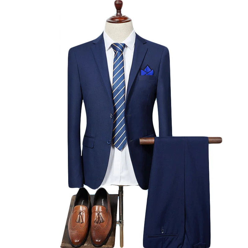 

(jackets+pants)2017 Stylish men fall quality slim Fit high-end business suit/Male pure color the groom dress/male suit two-piece