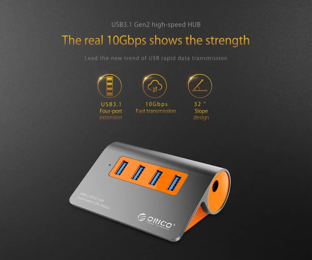 ORICO USB3.1 Gen2 концентратор Алюминиевый usb-хаб PC сплиттер 10 Гбит/с супер скорость с 12 В адаптер питания для samsung Galaxy S9/S8/Note