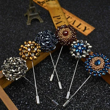 

5Pcs/Lot Fashion Wedding Corsage Flower Party Prom Groom Boutonniere Suit Pin Brooch Acrylic Rhinestone Flower Wedding Supplies