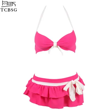 

TCBSG 2019 Summer Mid Waisted Bathing Suits Sexy Bikinis Women Swimsuit Halter Top Push Up Bikini Set Plus Size Swimwear