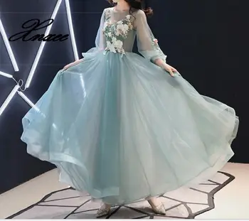 

Women 2020 Embroidery O-Neck Lace Up Pleat A-line dress