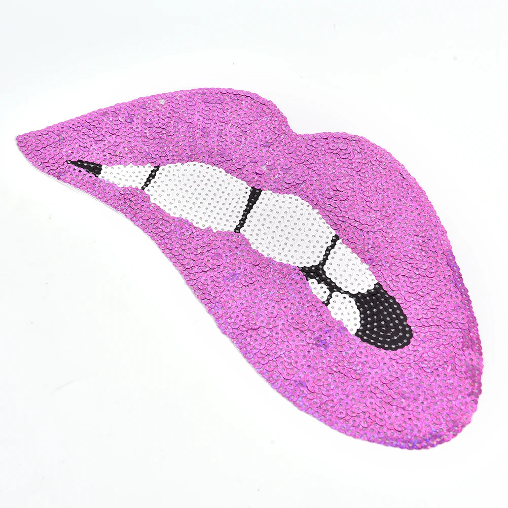 Hot 1pc Sew iron on Appliques Clothes Embroidered sequins Purple Lip Patches for clothing DIY Motif Applique Free shipping