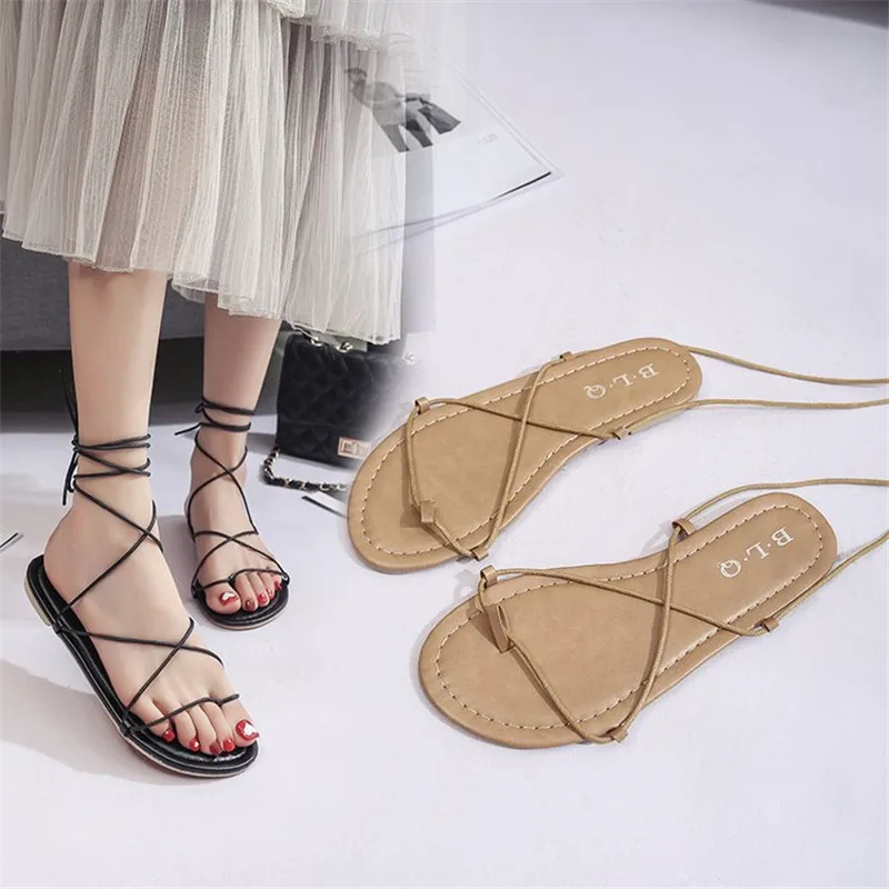 

New Women's Sandals Summer Fashion Open Toe Cross Strap Casual Style Roman Thong flat Sandals Water Sports Beach flip flops