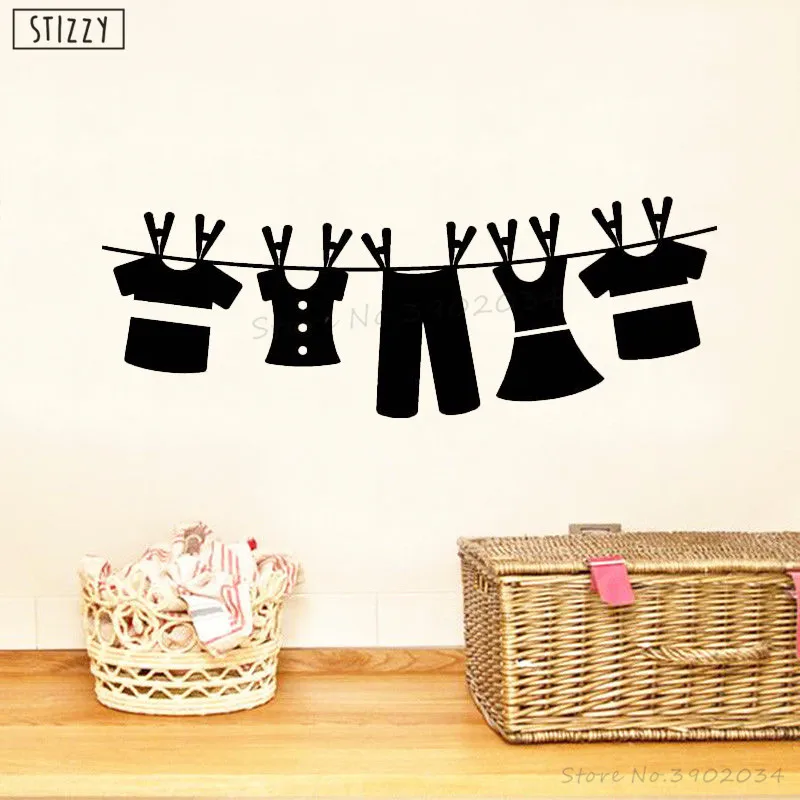 

STIZZY Wall Decal Art Clothesline Laundry Room Wall Sticker Decals Interior Window Decor Modern Design Wash Room Wallpaper B758