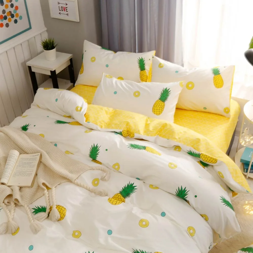 Svetanya, постельное белье с ананасом, 100 хлопок, Комплект постельного белья, односпальная двуспальная кровать(простыня+ наволочка+ пододеяльник
