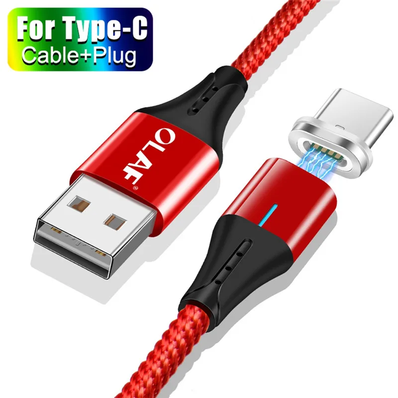 Магнитный кабель OLAF 3A Micro Usb type C QC 3,0 для быстрой зарядки телефона Microusb type-C магнитное зарядное устройство usb c для iphone huawei Xiaomi - Цвет: Red Type Cable