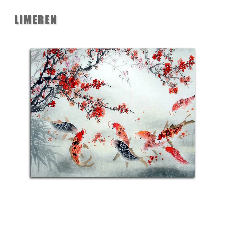 

Chinese Lucky Koi Plum Red Flower Pintura Modular Digital Oil Painting Colors By Number On Canvas For Living Room Wall Art