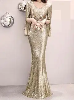 Настоящее платье большого размера Zanzea Vestido Longo Украина элегантное и ведущее банкетное платье с манжетами, сексуальное платье для ночного клуба, длинный рыбий хвост - Цвет: Golden