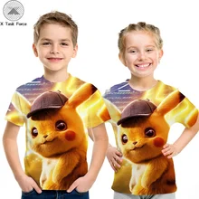 Новинка года, Детская футболка с героями мультфильмов Детская футболка с 3D-принтом «Покемон» и «Пикачу» летняя футболка с короткими рукавами Топы для мальчиков и девочек