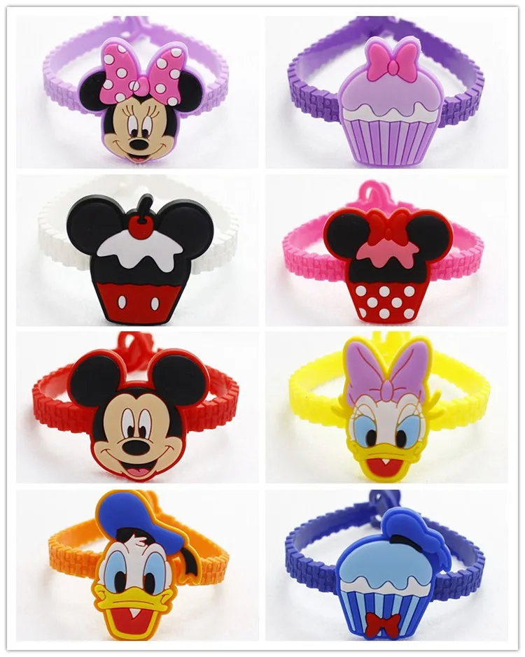 20pcs/lot Cartoon Mickey Minnie Duck Silicone Wristband Kids Bracelet Party Costume Birthday Party Take-home Favor Gift Goodie