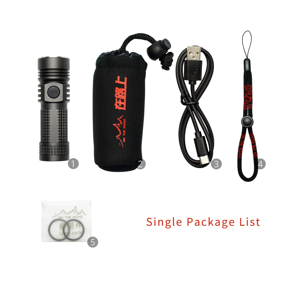 ON THE ROAD Mini Type-C Flashlight, USB-C charge small LED Torch 1020lm EDC Light with Strobe, Compact M3 Pro (Without Battery)