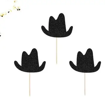 

glitter Cowboy Hat western birthday wedding cupcake toppers New Year party cake decoration doughnut food toothpicks