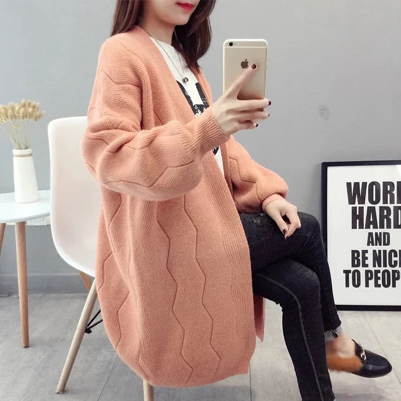 

sweater han edition 2019 new female long during the spring and autumn thickening with a relaxed joker knitted cardigan