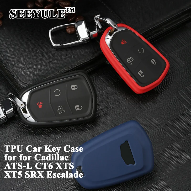 

1pc SEEYULE TPU Car Key Case Key Shell Cover Storage Bag Organizer Styling for Cadillac ATS-L CT6 CTS XTS XT5 SRX Escalade