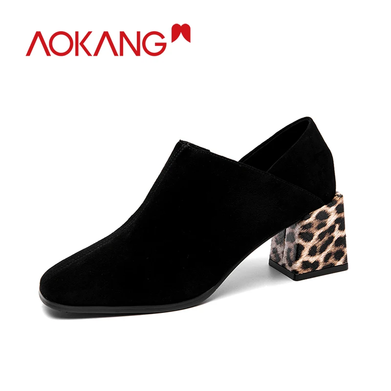 

AOKANG 2019 Autumn Boots Woman Shoes Black Ankle Boots for Women High Heels Fashion Brand Luxury Shoes Thick Heels Bota Feminina