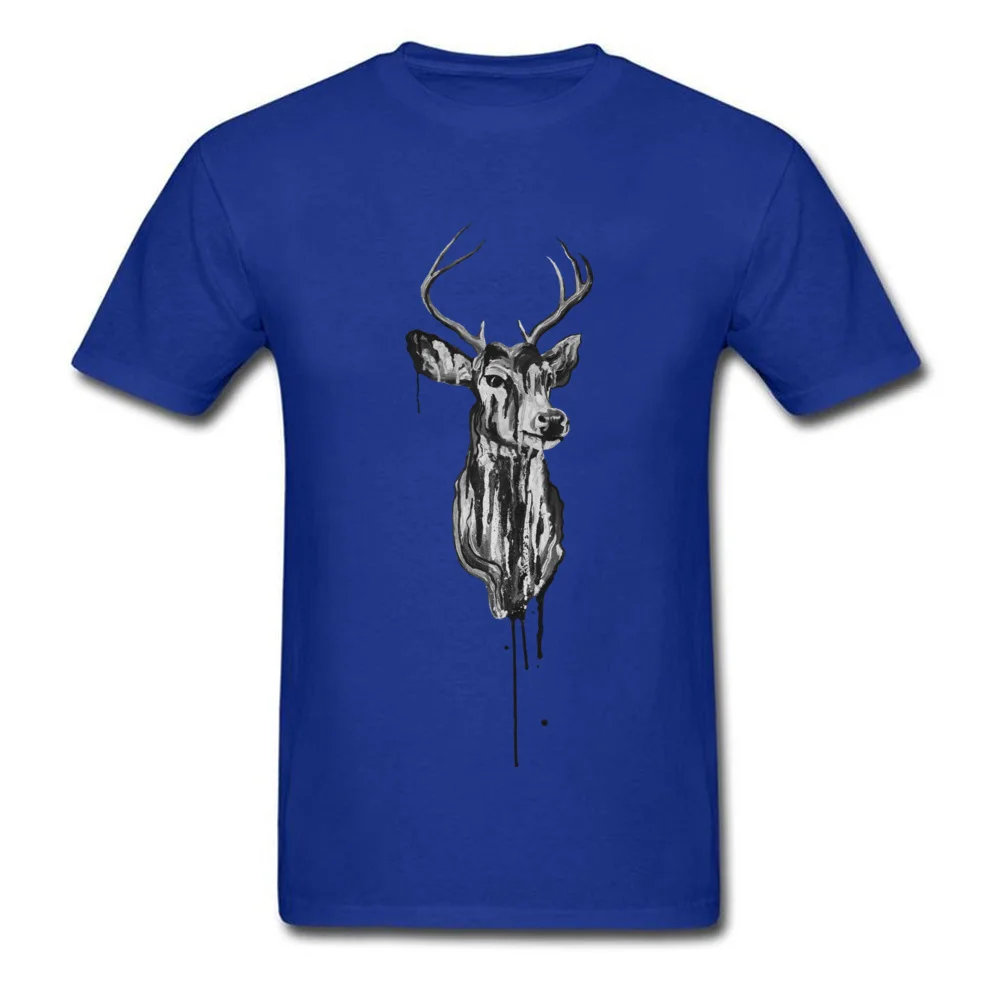 Crewneck Deer Head Cotton Fabric Men T Shirt Summer Short Sleeve Tops Tees Slim Fit Printing Tops Shirt Free Shipping Deer Head blue