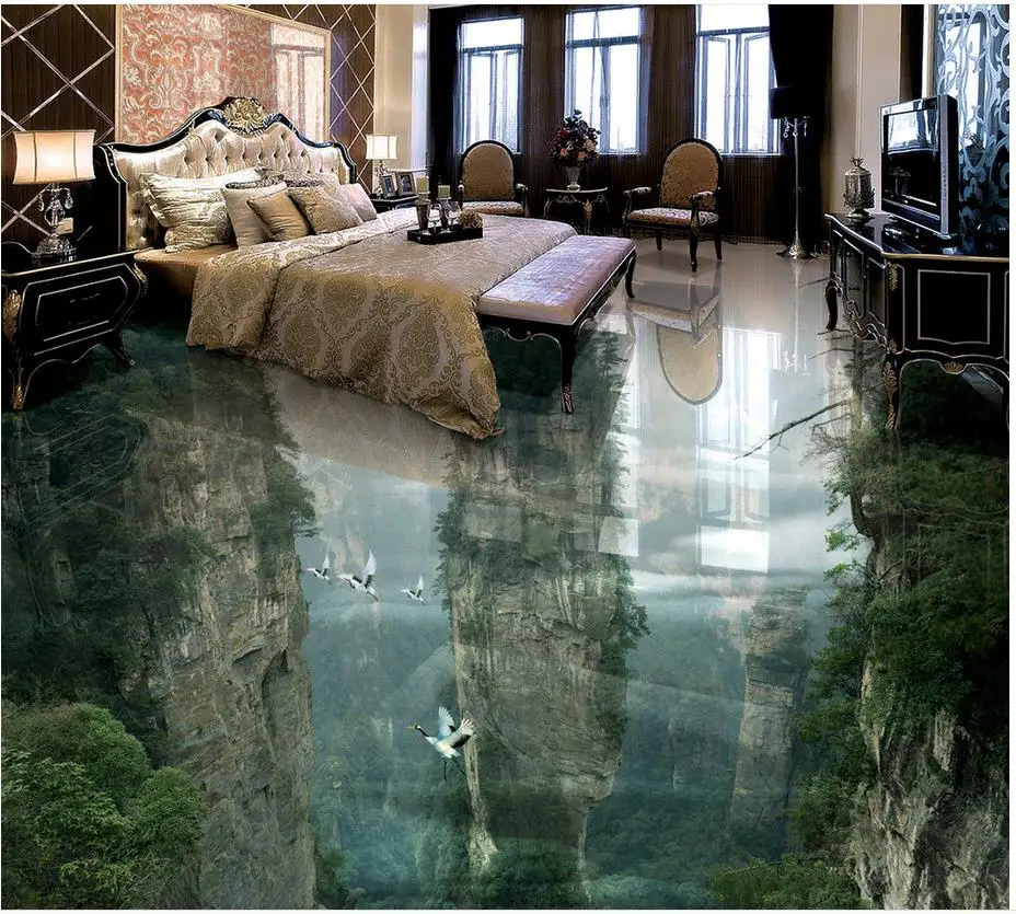 Custom 3d Painting Floor Wallpaper Pvc Adhesive Peak Cliff Living