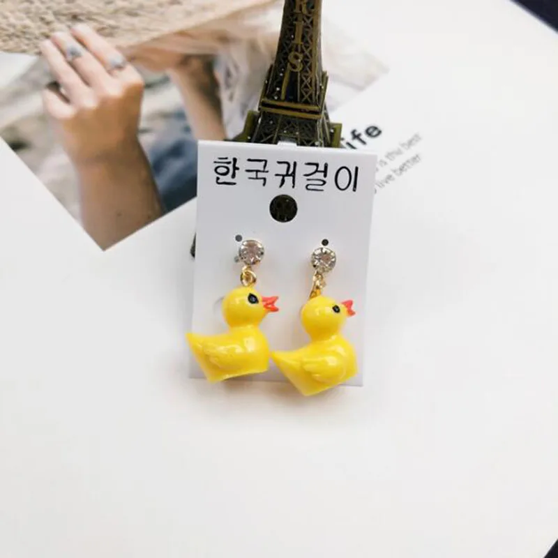 Корейский стиль, модная Милая желтая утка, клипсы и пирсинг, серьги для девочек, вечерние, роскошные, очаровательные серьги, высокое качество