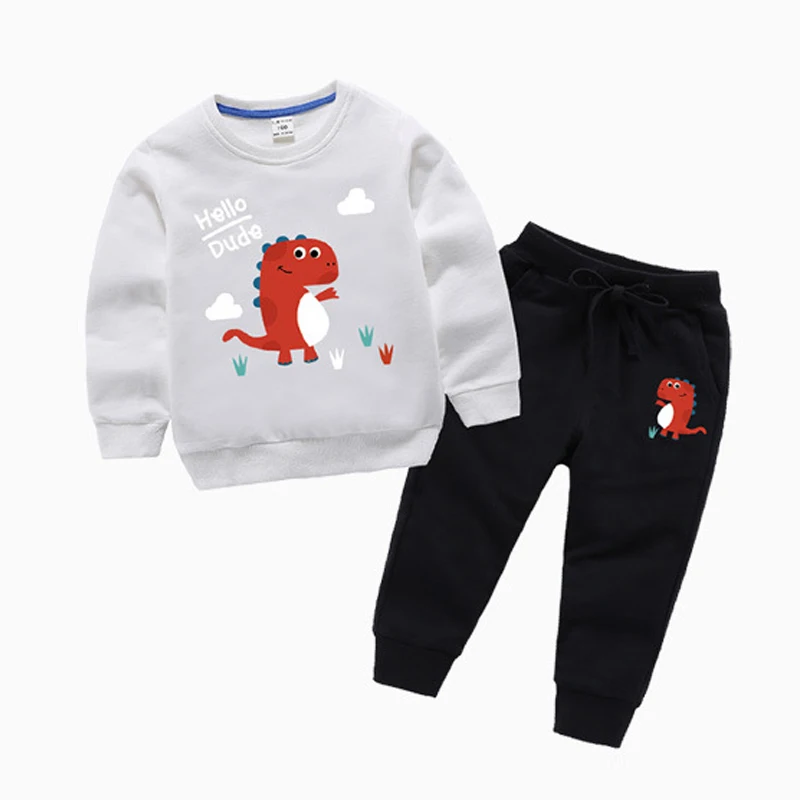 

2018 Autumn Baby Girls boy Kids Clothing Set Cartoon dinosaur Sweatshirt + pants thin children sports suit christmas boy Clothes