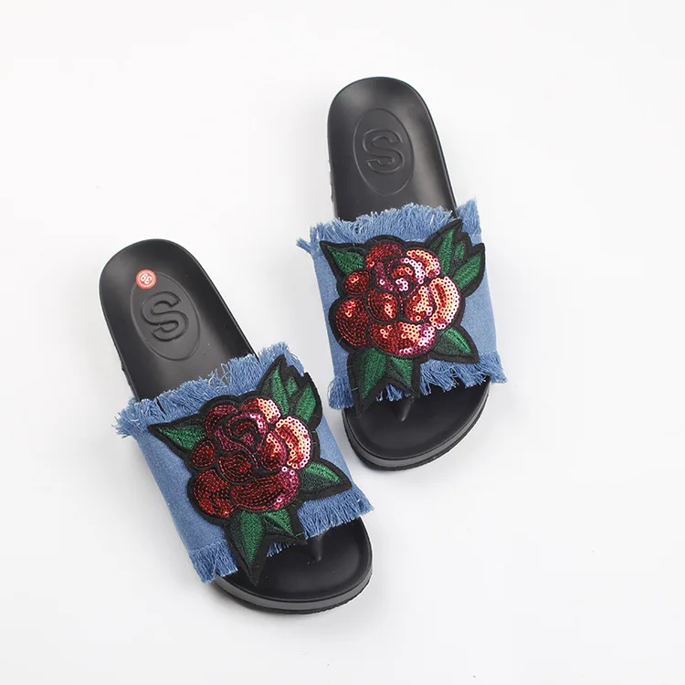 AVANTI Roze Womens Sandal Denim with Embroidered Rose AVANTI Roze Womens Sandal Denim with Embroidered Rose