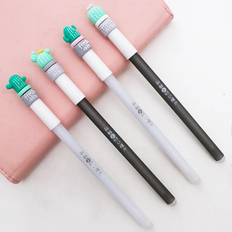 4 Pcs/Set Cute Erasable Pen 0.5mm Blue Magic Ink Pen Cactus Gel Pen for