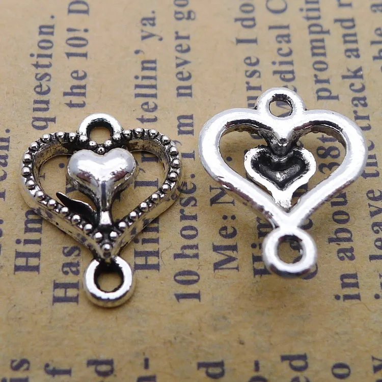 200pcs Exquisite love Connector charms pendants 13*15mm Antique silver bag accessories craft Jewelry earring bracelet necklace | Украшения