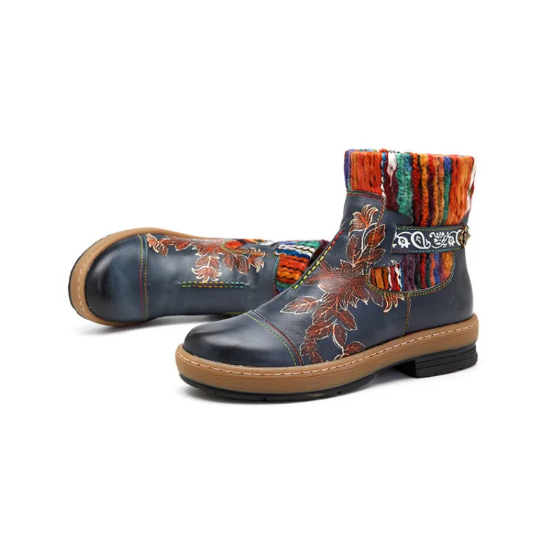JINBEILEE 2019 New Sports and Leisure Walking Shoes Women's Fashion Handmade Leather Stitching Wool Preparation Women's Boots