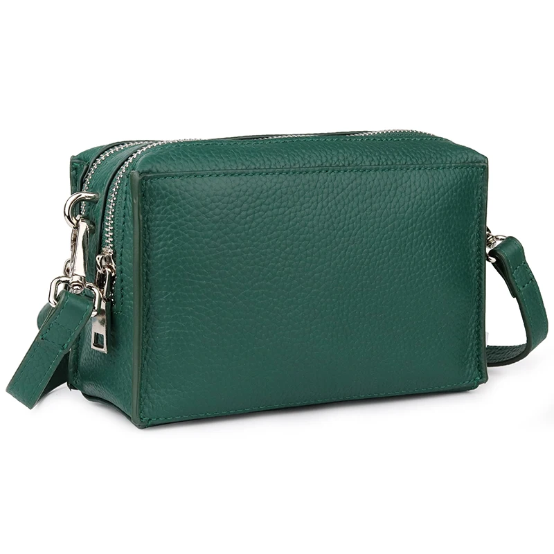 

messenger bag women genuine leather black green double zipper big capacity shoulder bags real leather fashion simple solid bag