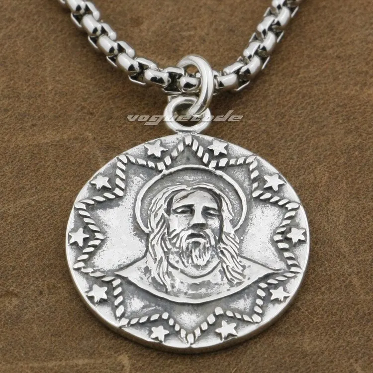 

925 Sterling Silver Jesus Christ Mens Biker Rocker Pendant 9E006A(Necklace 24inch)