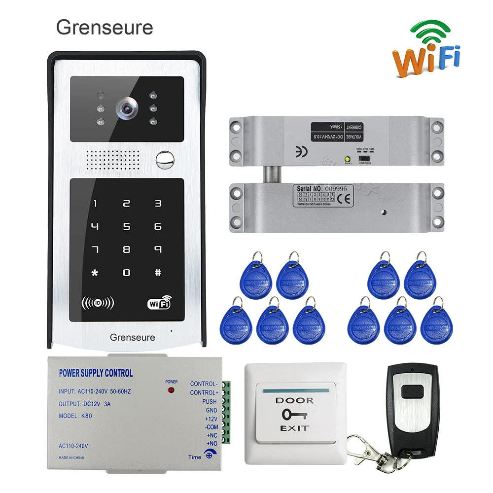 Wireless Wifi RJ45 LAN Video Door Phone Intercom Touch Key Doorbell Camera for Phone RFID Keypad Access Electric Drop Bolt Lock Wireless Wifi RJ45 LAN Video Door Phone Intercom Touch Key Doorbell Camera for Phone RFID Keypad Access Electric Drop Bolt Lock