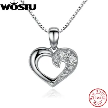 

100% Real 925 Sterling Silver Our Hearts & Love Pendant Necklaces Clear CZ for Women Girls Jewelry Birthday Gift CQN028