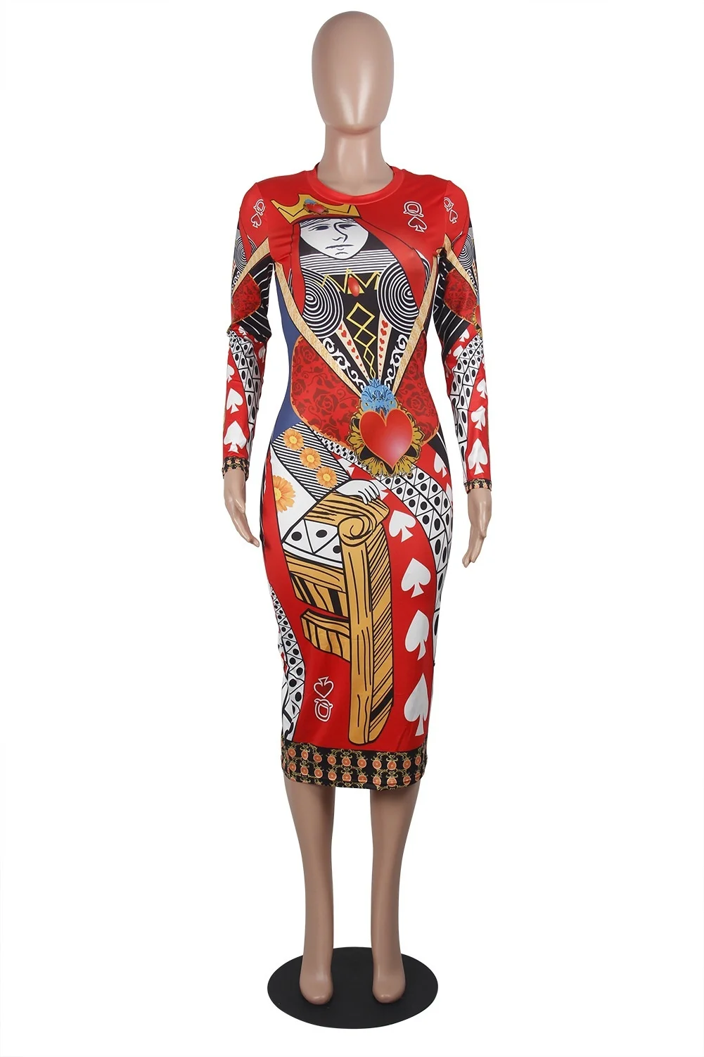 Осеннее женское модное платье с длинным рукавом, платье в стиле покера королевы, платье с круглой талией, S-XXL
