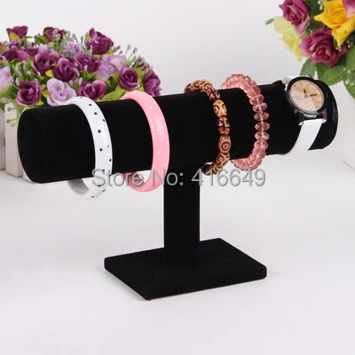 

Hot sales Black Velvet Hard Jewelry Display Stand Holder T-Bar Bracelet Chain Watch Rack free shipping