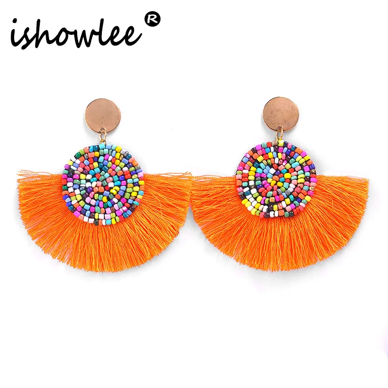

ISHOWLEE Orange Tassel Bohemian 2019 Women's Hanging Earrings Korean Fashion Boho Style Piercing Earrings Luxury Jewellery bxa02