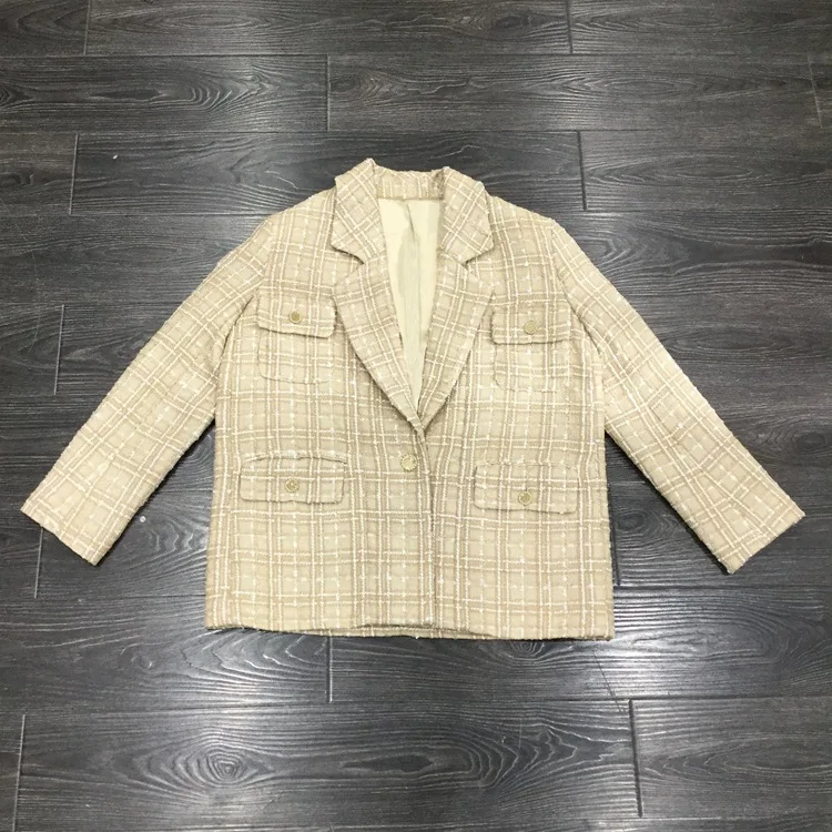 Hot Fashion tweed jackets coat 2019 spring autumn casual loose plaid blazers coat A363