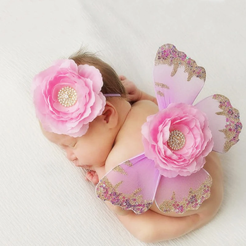 

Children Photography Clothing Studio Baby Photo Butterfly Wings Costumes Large Flower Drill Head Decoration