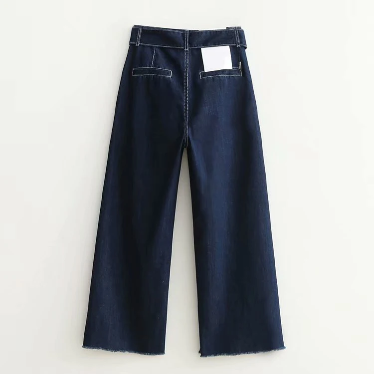 GOPLUS синий Высокая талия широкие брюки джинсы с поясом Для женщин Весна модные элегантные джинсовые брюки спецодежды Твердые Брюки прямые