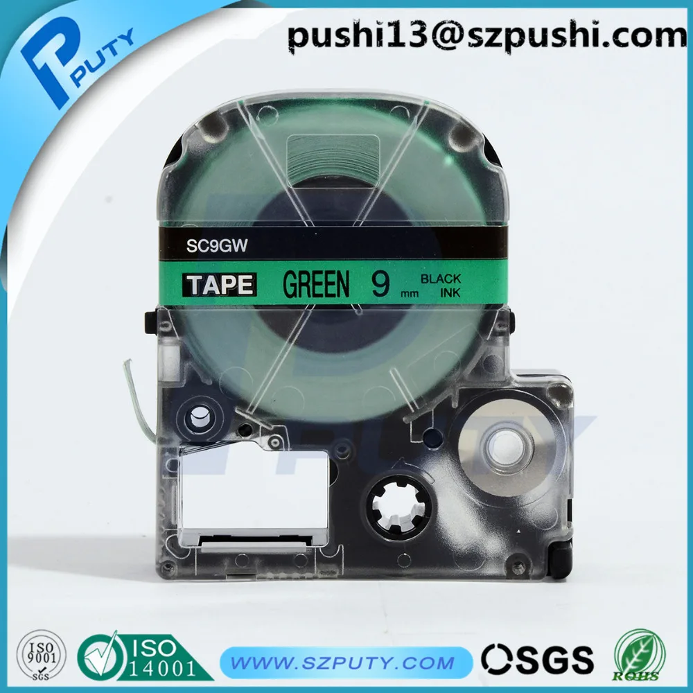 Compatible label cassette tape for EPSON LW300 LW400 label printer 9mm black on green for SC9GW