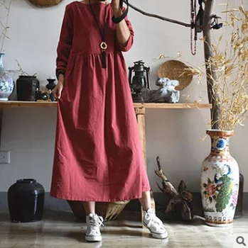

New products listed in the autumn of 2017, 100% of the original design of high-end loose big yards of cotton linen women dress
