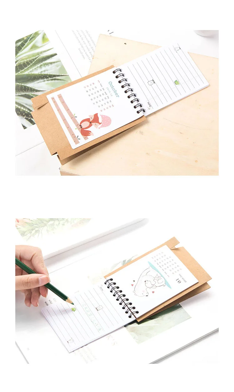Free shipping Cartoon 2019 notebook desk calendar desktop calendar lunar calendar desktop style cute diy calendar plan book (3)