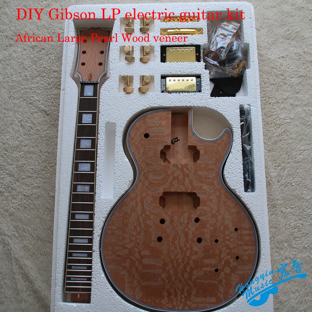 LP Style Electric Guitar DIY Kit African Large Pearl Wood Veneer