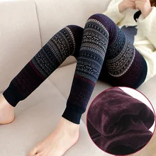 1Pairs/Lot Winter retro jacquard totem plus velvet warmth pants Slim was thin cold outside wear Leggings