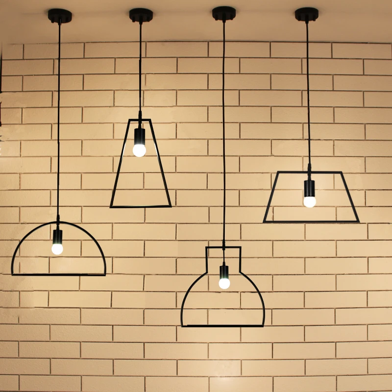 

Simple Edison Frame Line Metal Wrought Iron Pendant Lamp Lights Cafe Bar Dining Room Couture Store Club Restaurant Droplight